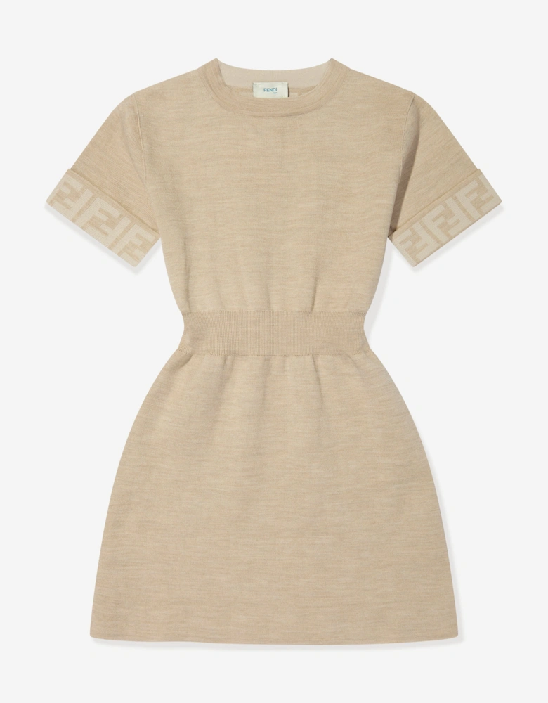 Girls Knitted FF Logo Dress in Brown
