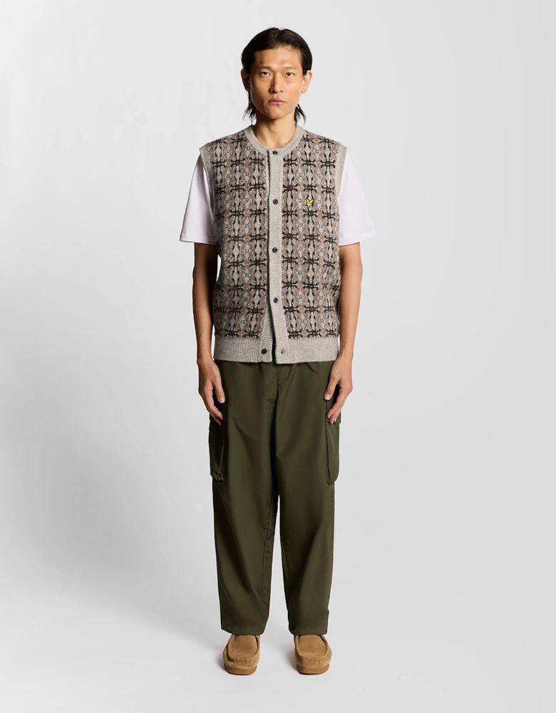Brushed Intarsia Knitted Cardigan