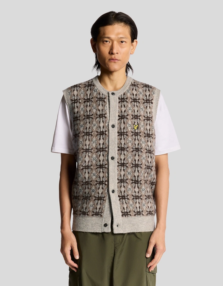 Brushed Intarsia Knitted Cardigan