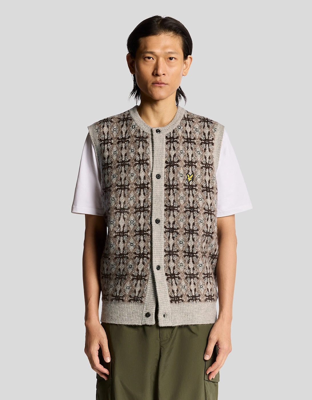 Brushed Intarsia Knitted Cardigan