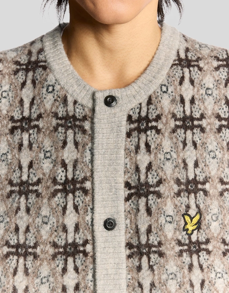 Brushed Intarsia Knitted Cardigan