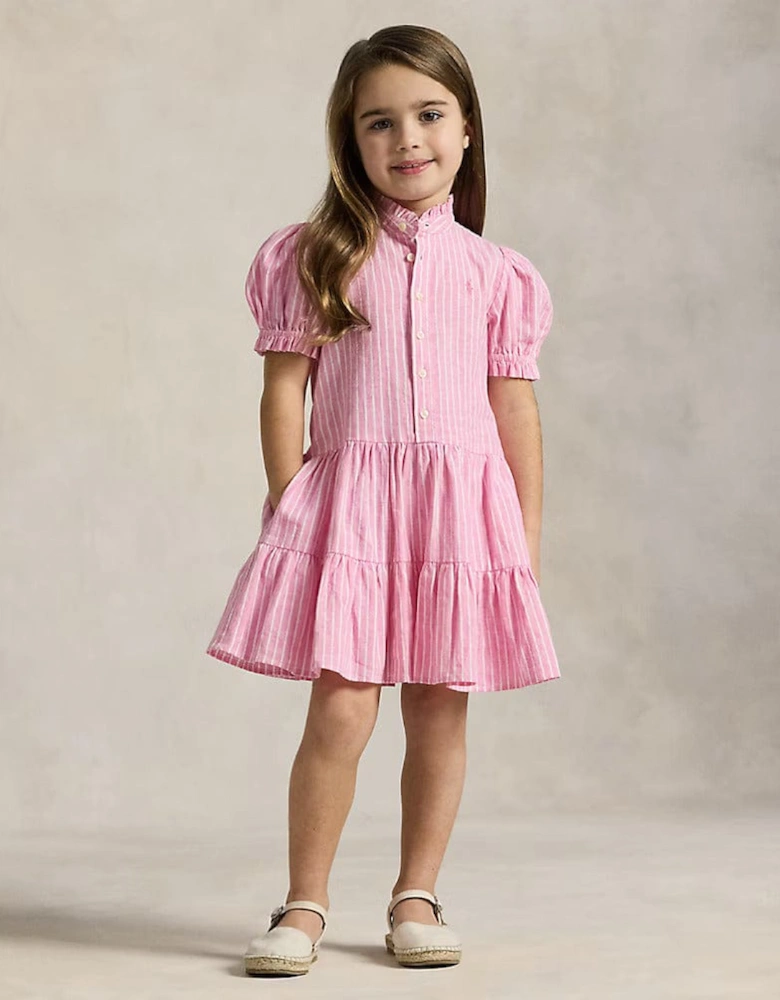 Girls Striped Tier Shirt Dress in Pink