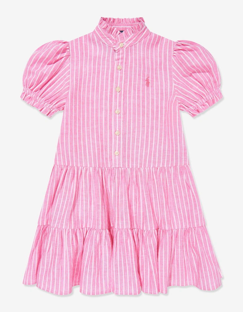 Girls Striped Tier Shirt Dress in Pink