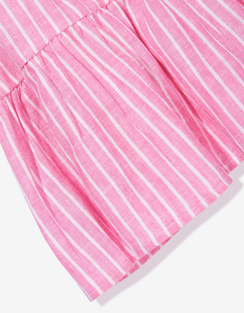 Girls Striped Tier Shirt Dress in Pink