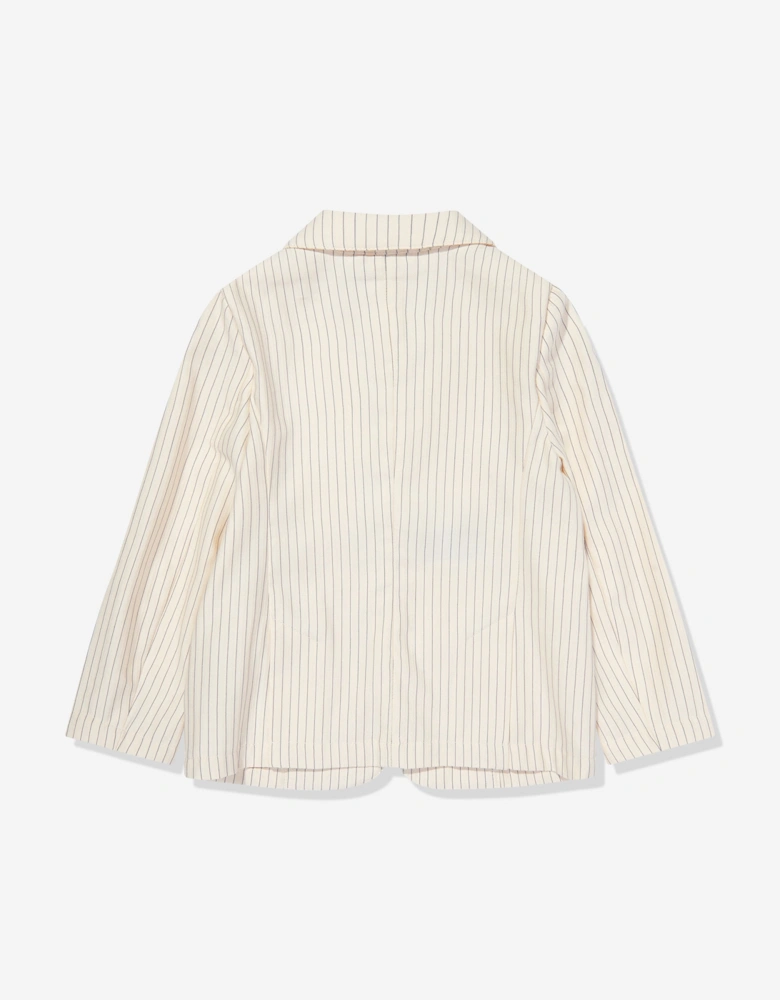 Boys Striped Linen Blazer in Ivory
