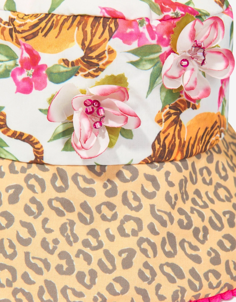 Girls Floral Tiger Bucket Hat in Multicolour