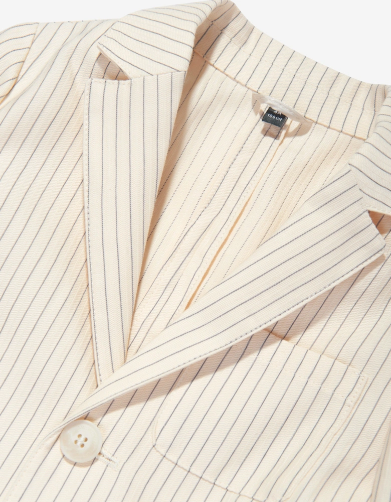 Boys Striped Linen Blazer in Ivory