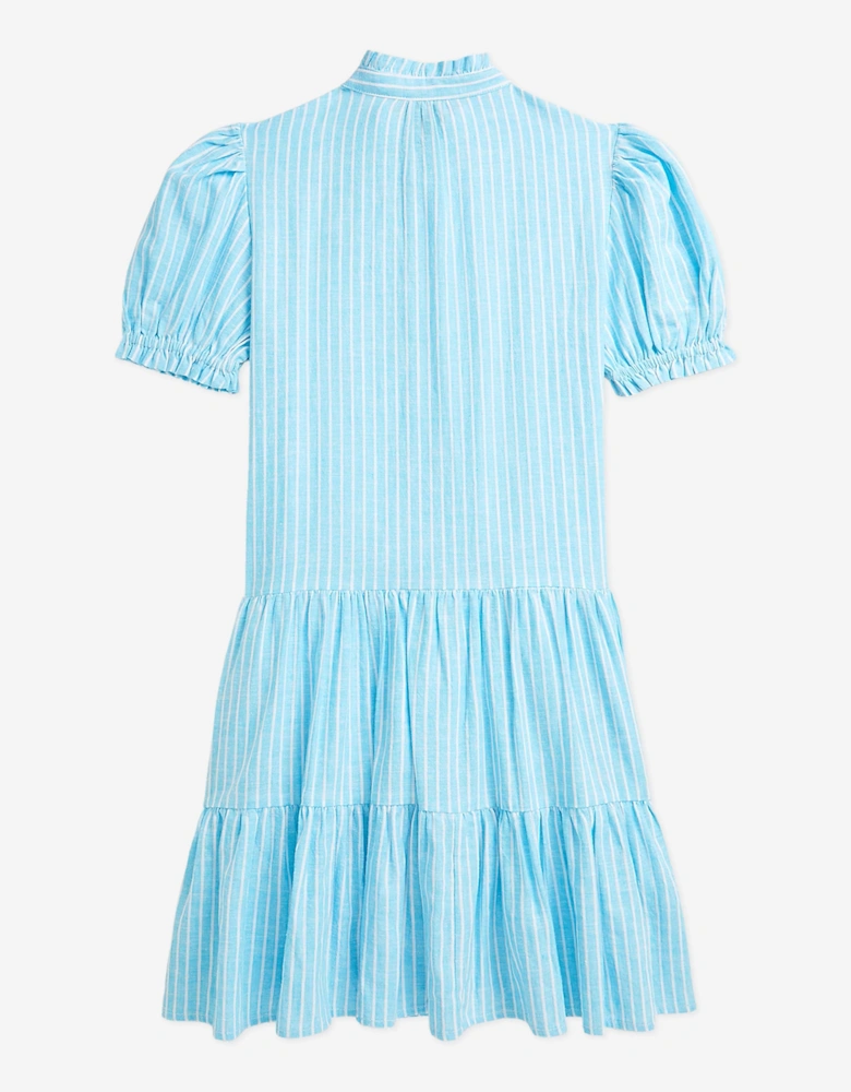 Girls Linen Striped Dress in Blue