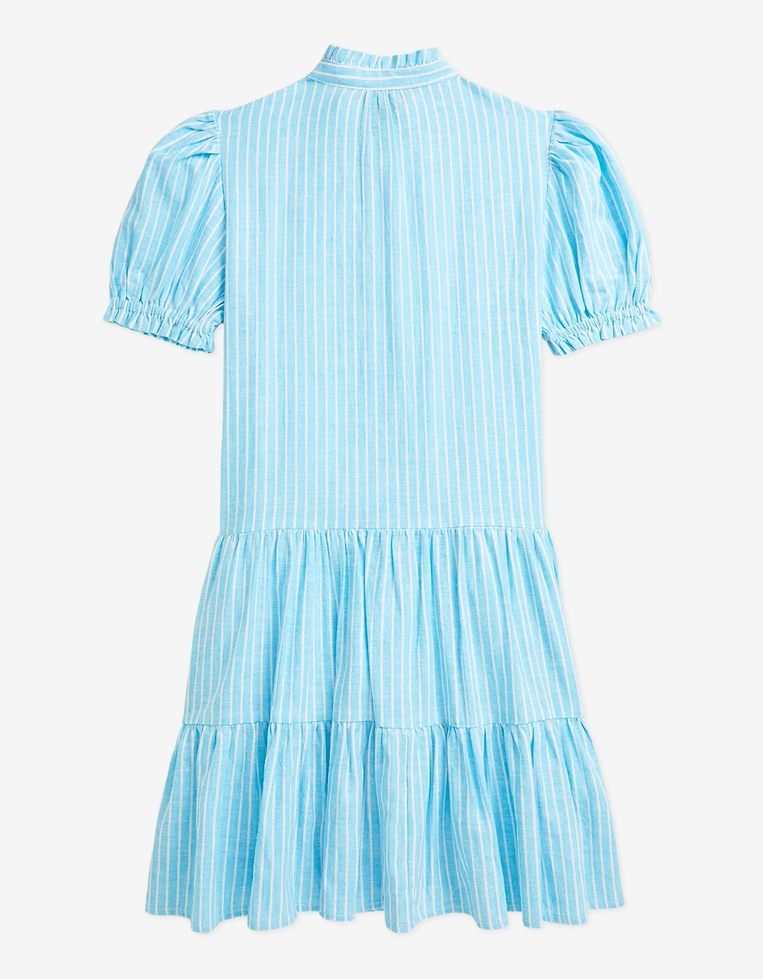 Girls Linen Striped Dress in Blue