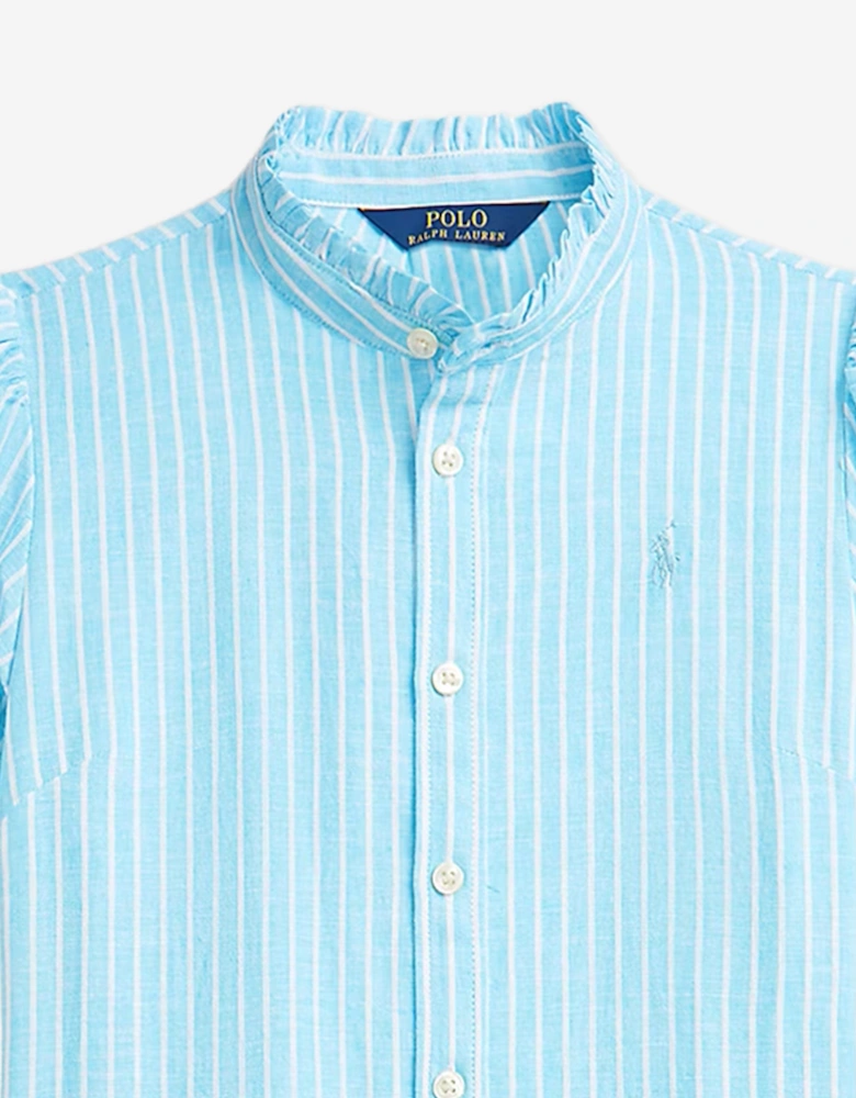 Girls Linen Striped Dress in Blue