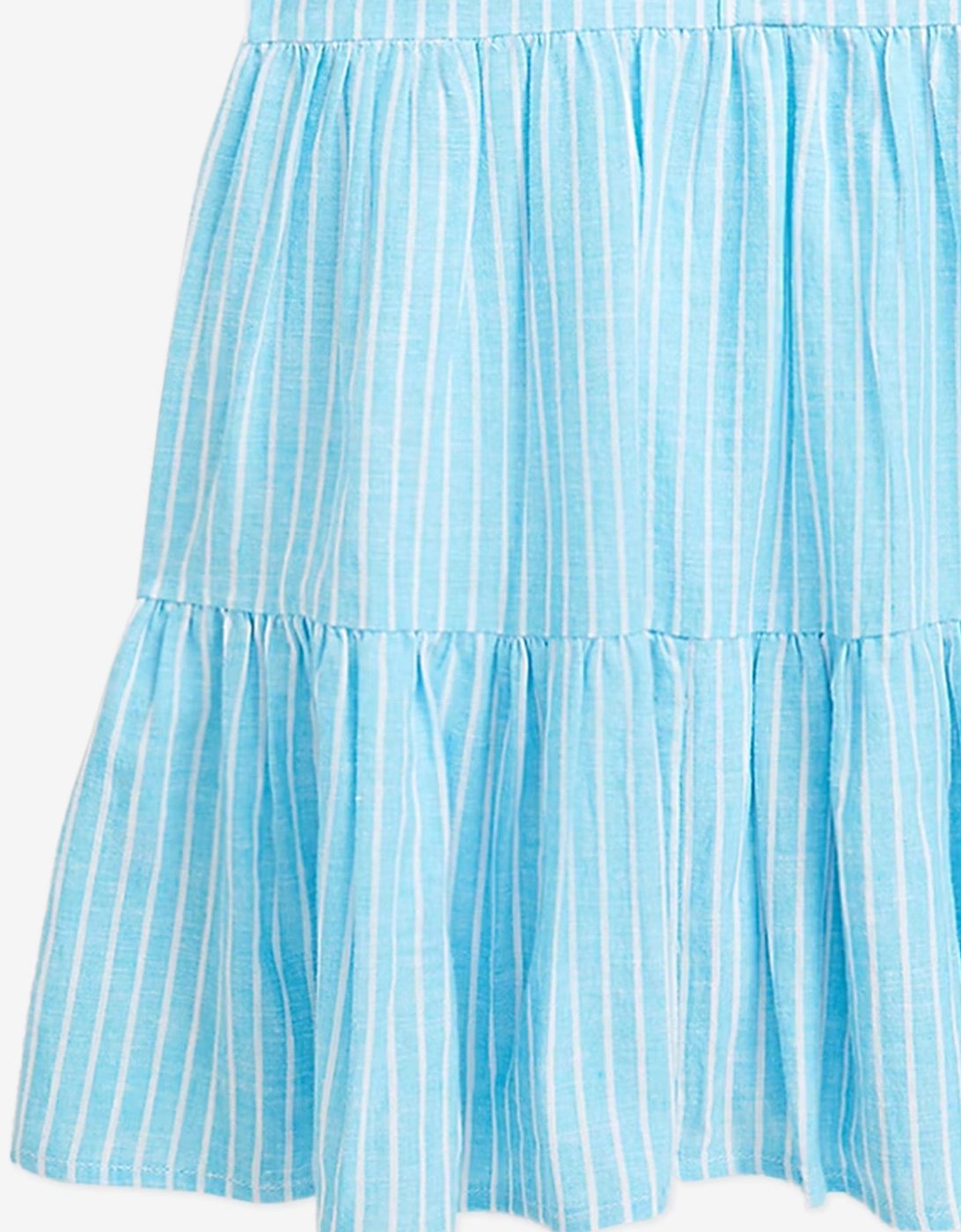 Girls Linen Striped Dress in Blue