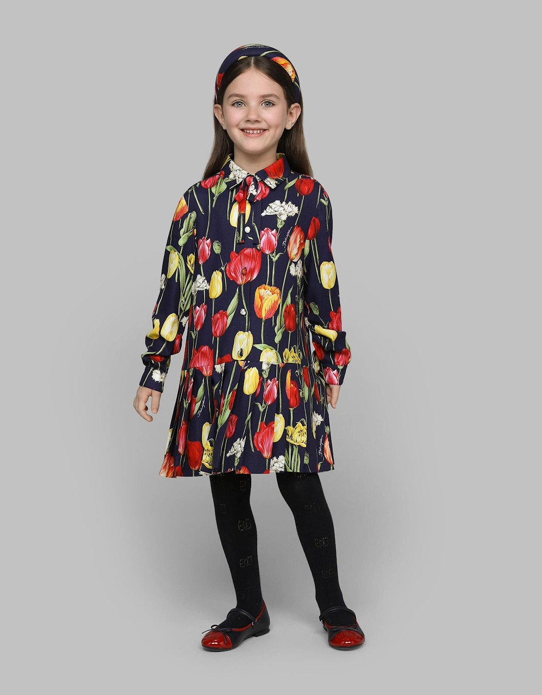 Girls Tulip Print Dress in Multicolour