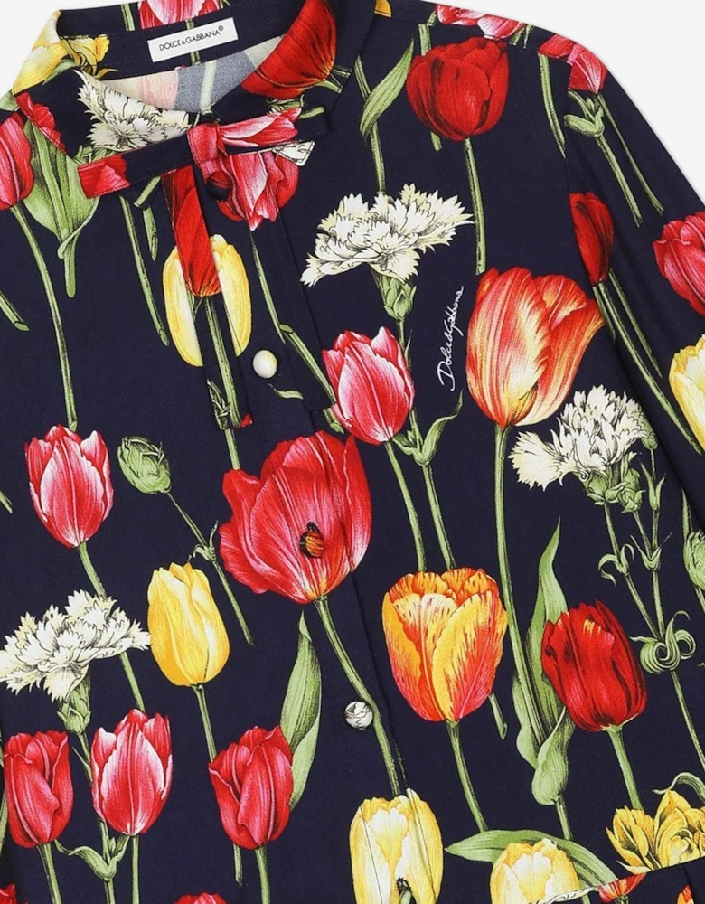 Girls Tulip Print Dress in Multicolour