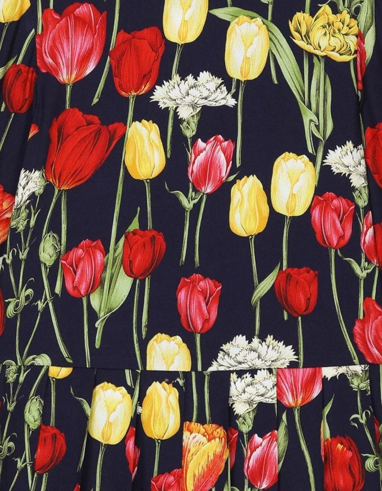 Girls Tulip Print Dress in Multicolour
