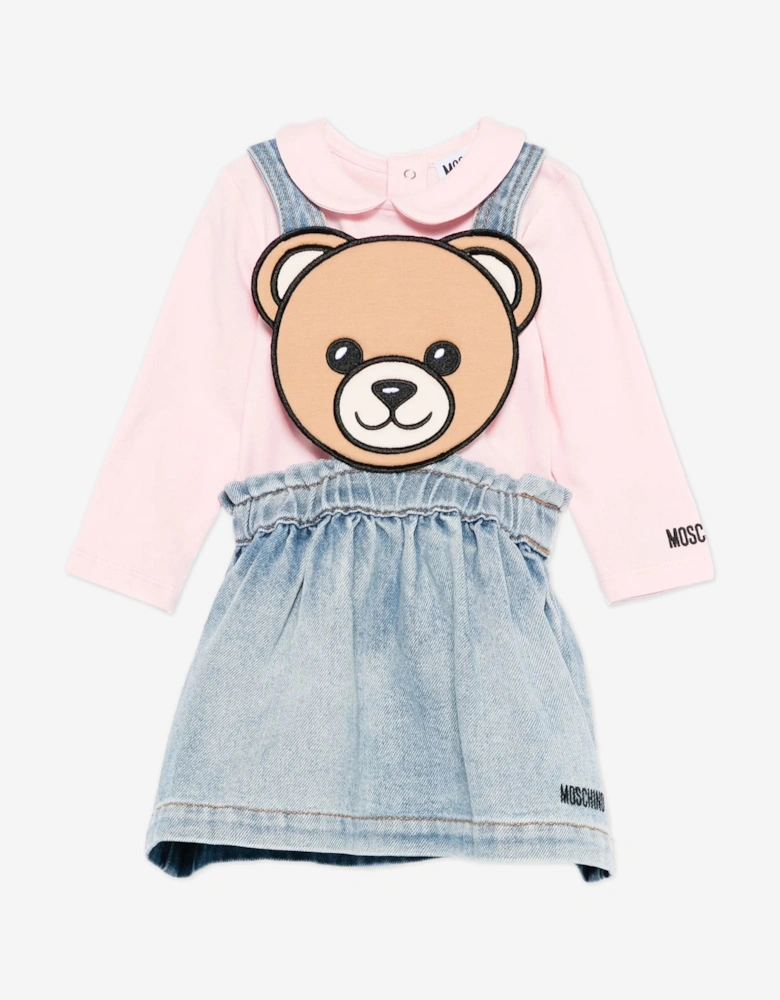 Baby Girls Bear Denim Skirt Set in Blue