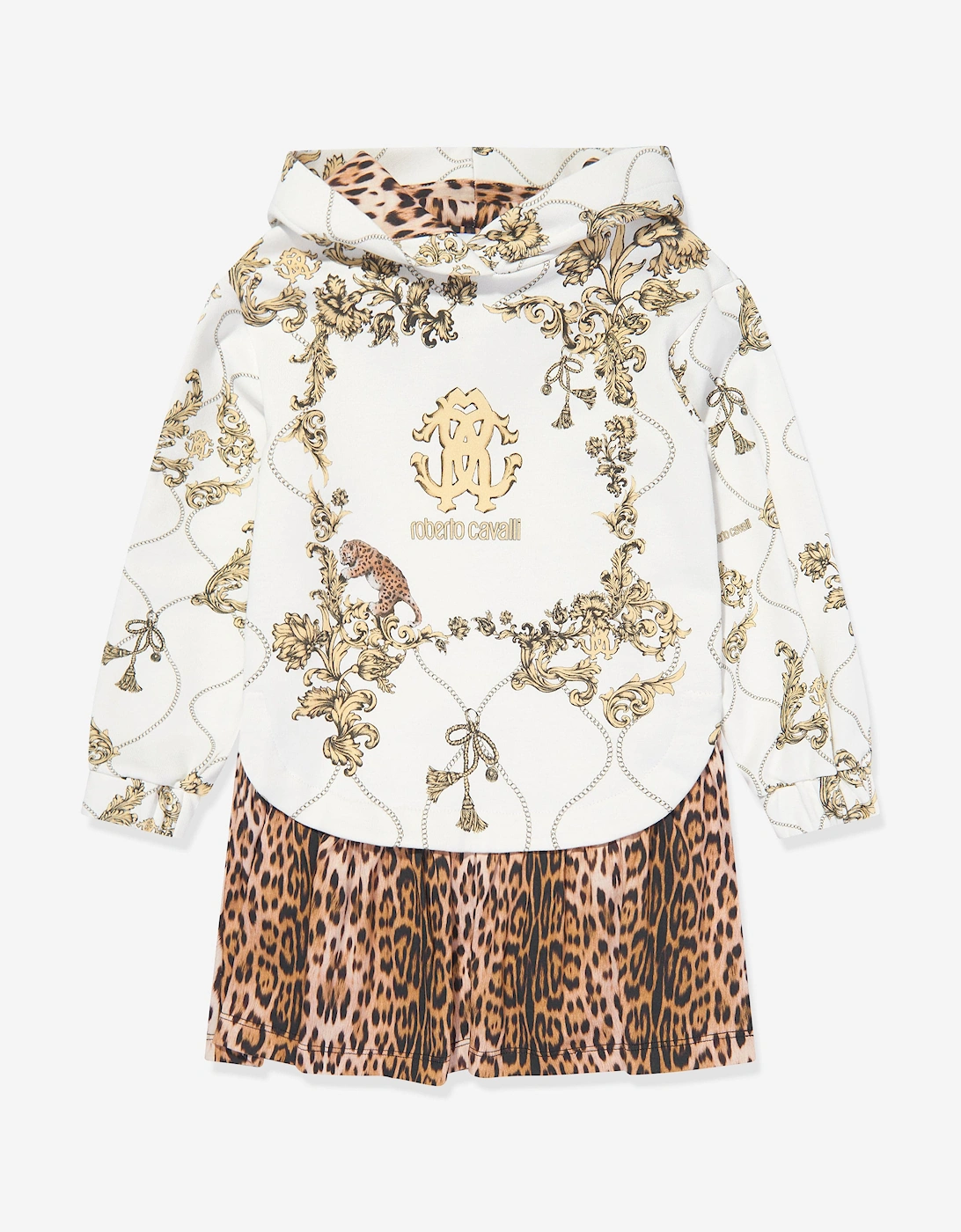 Girls Arabesque Fleece Dress in White, 5 of 4