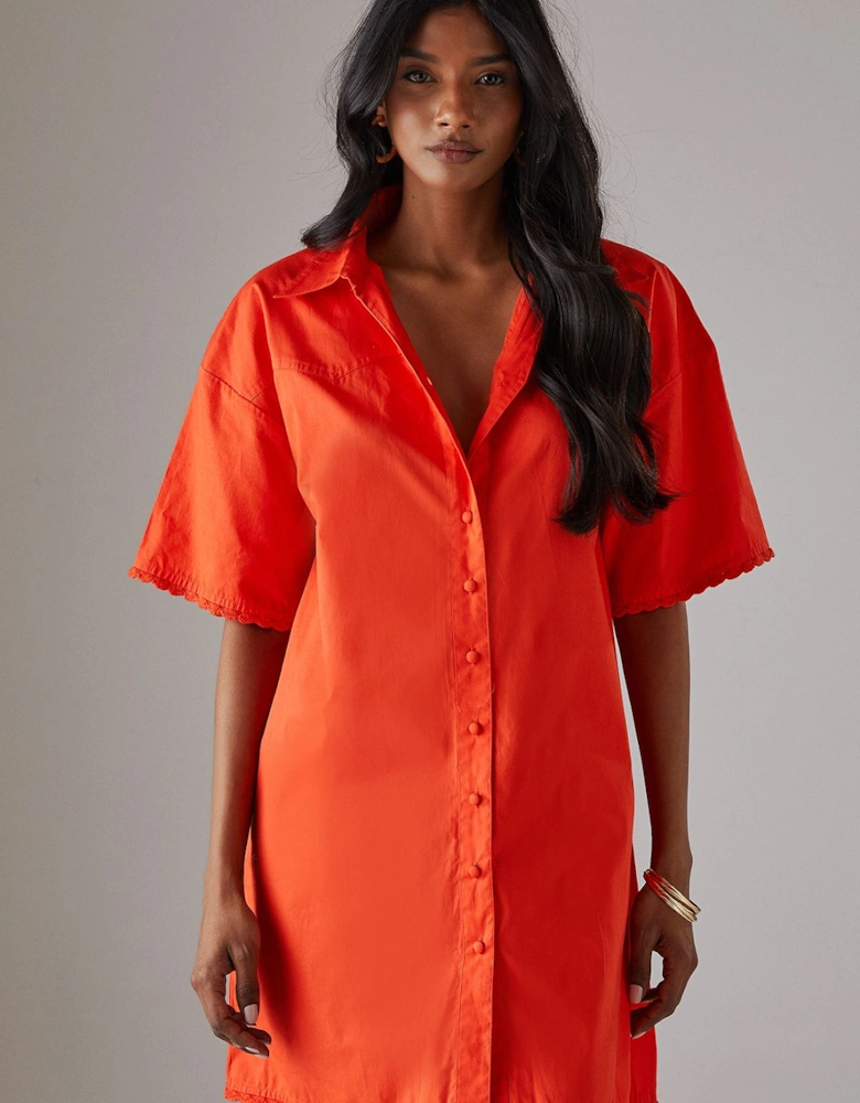Poplin Crochet Trim Western Mini Shirt Dress
