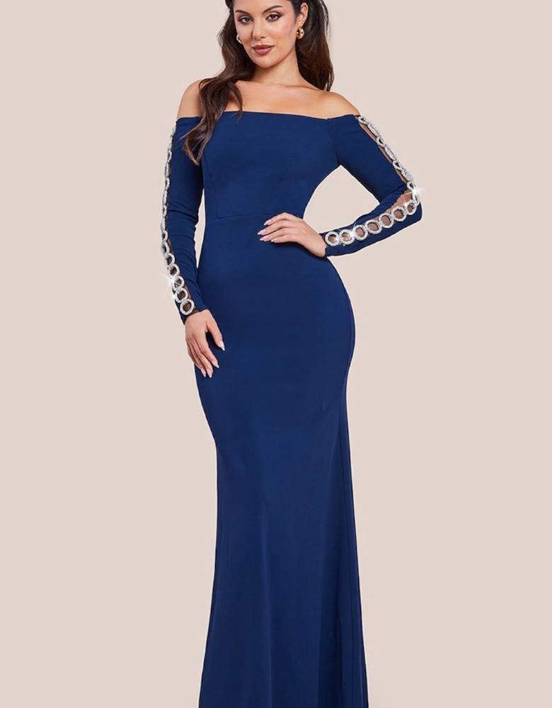 Embellished Diamante Sleeve Bardot Maxi Dress