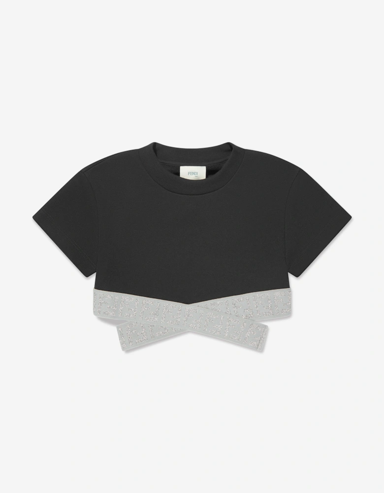 Girls Cropped FF Logo Top in Black