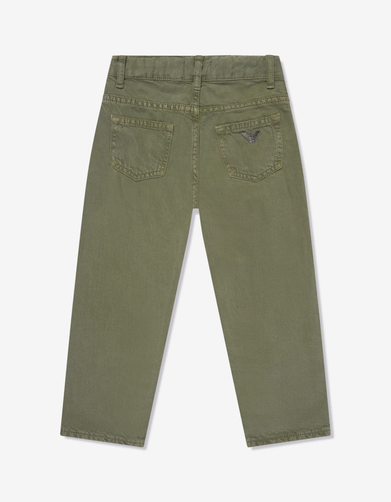 Boys Linen Blend Trousers in Green