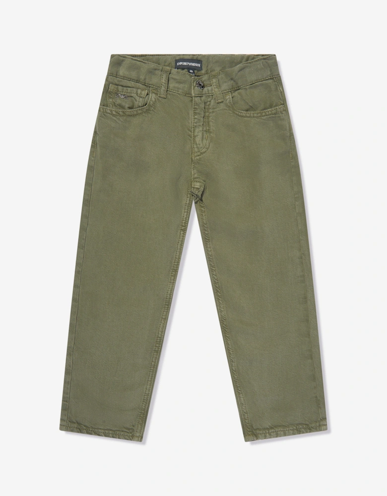 Boys Linen Blend Trousers in Green