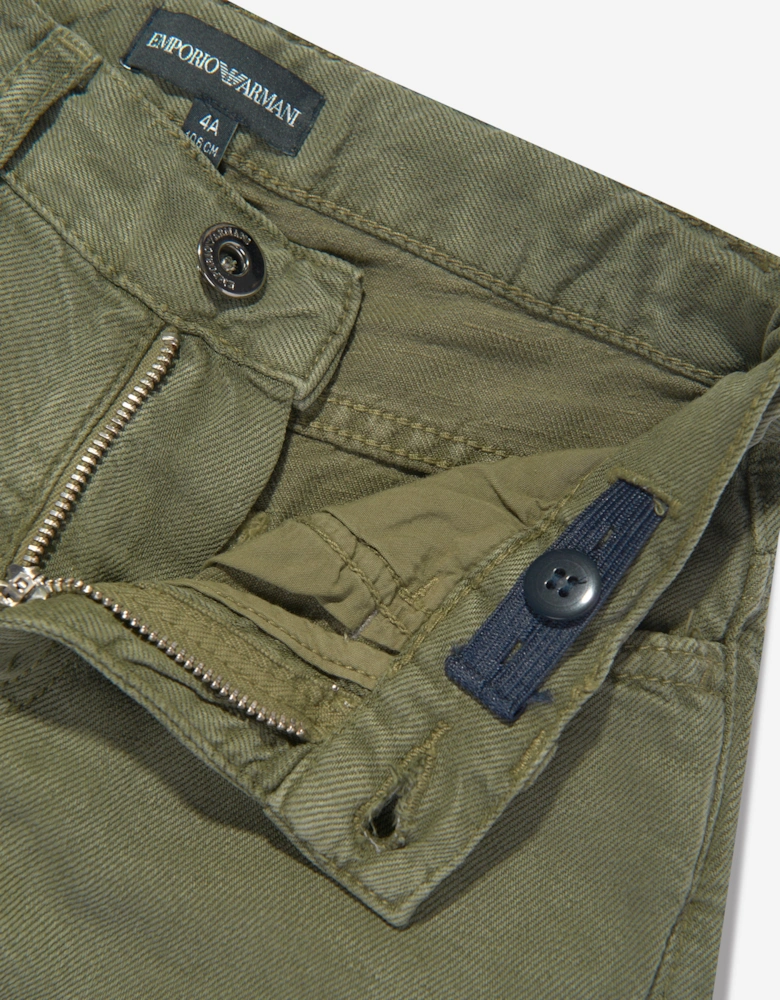 Boys Linen Blend Trousers in Green