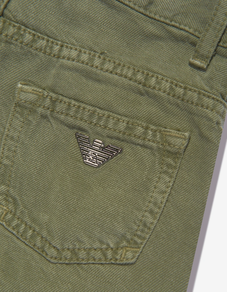 Boys Linen Blend Trousers in Green