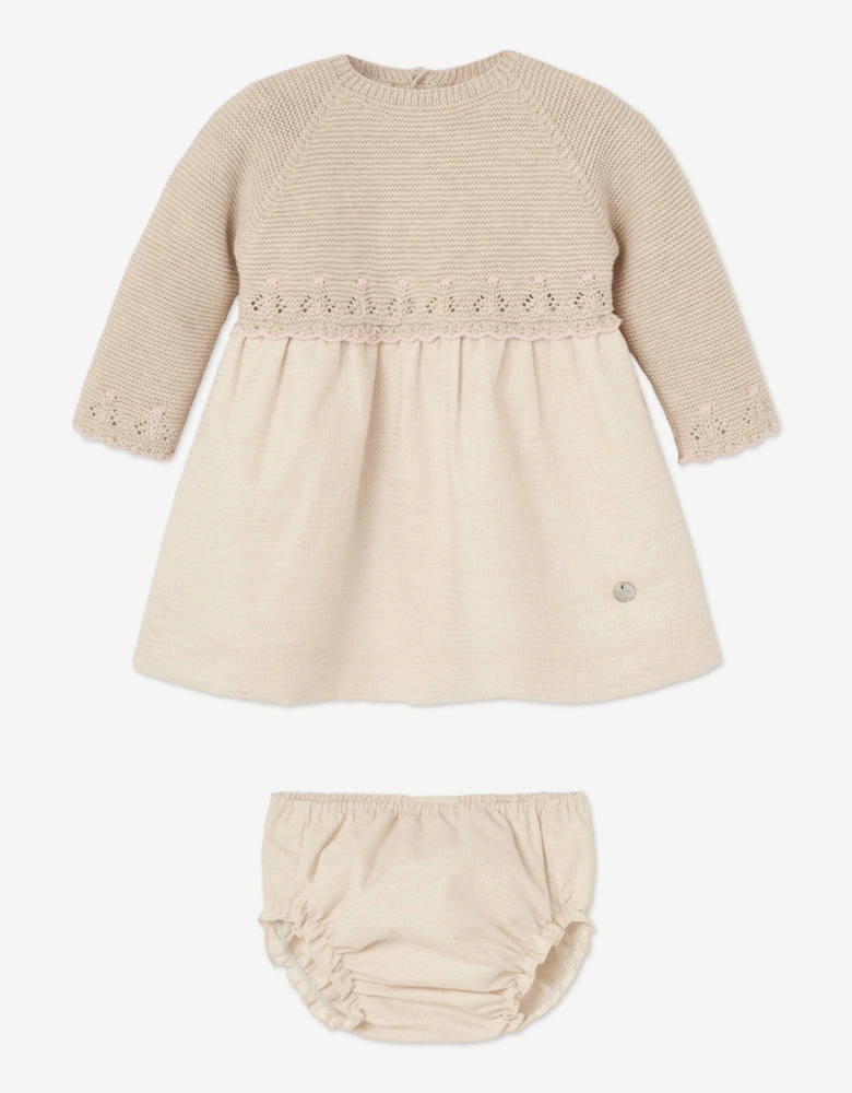 Baby Girls Dress and Bloomers Set in Beige
