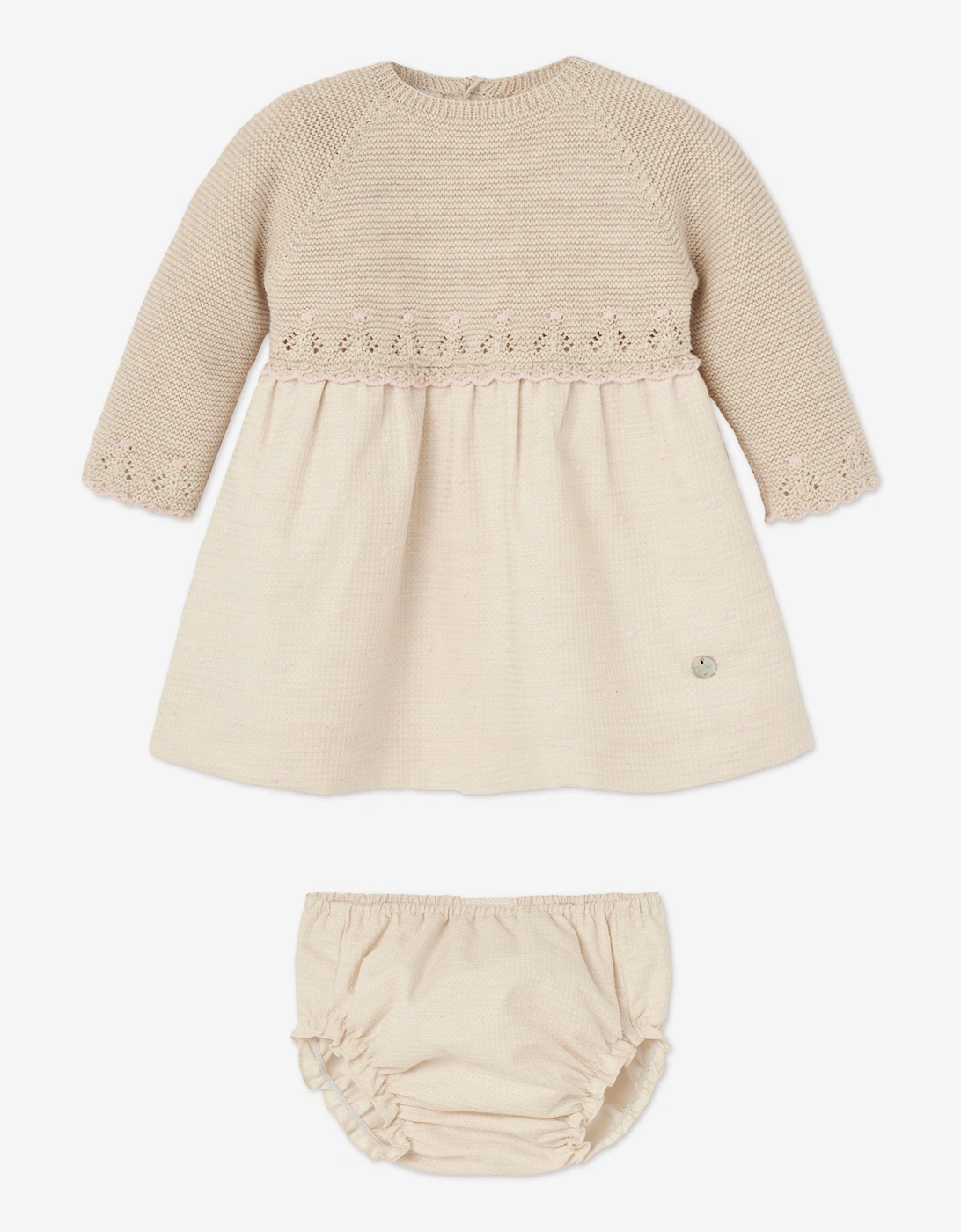 Baby Girls Dress and Bloomers Set in Beige, 5 of 4