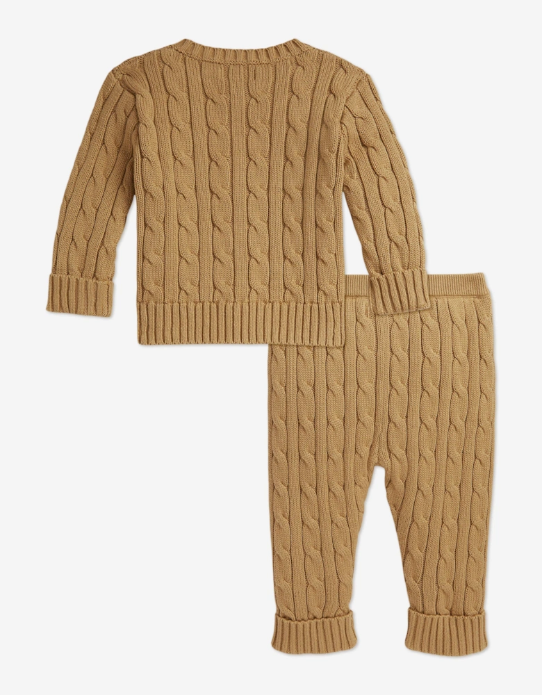 Baby Boys Cable Knit Cardigan and Trouser Set in Beige