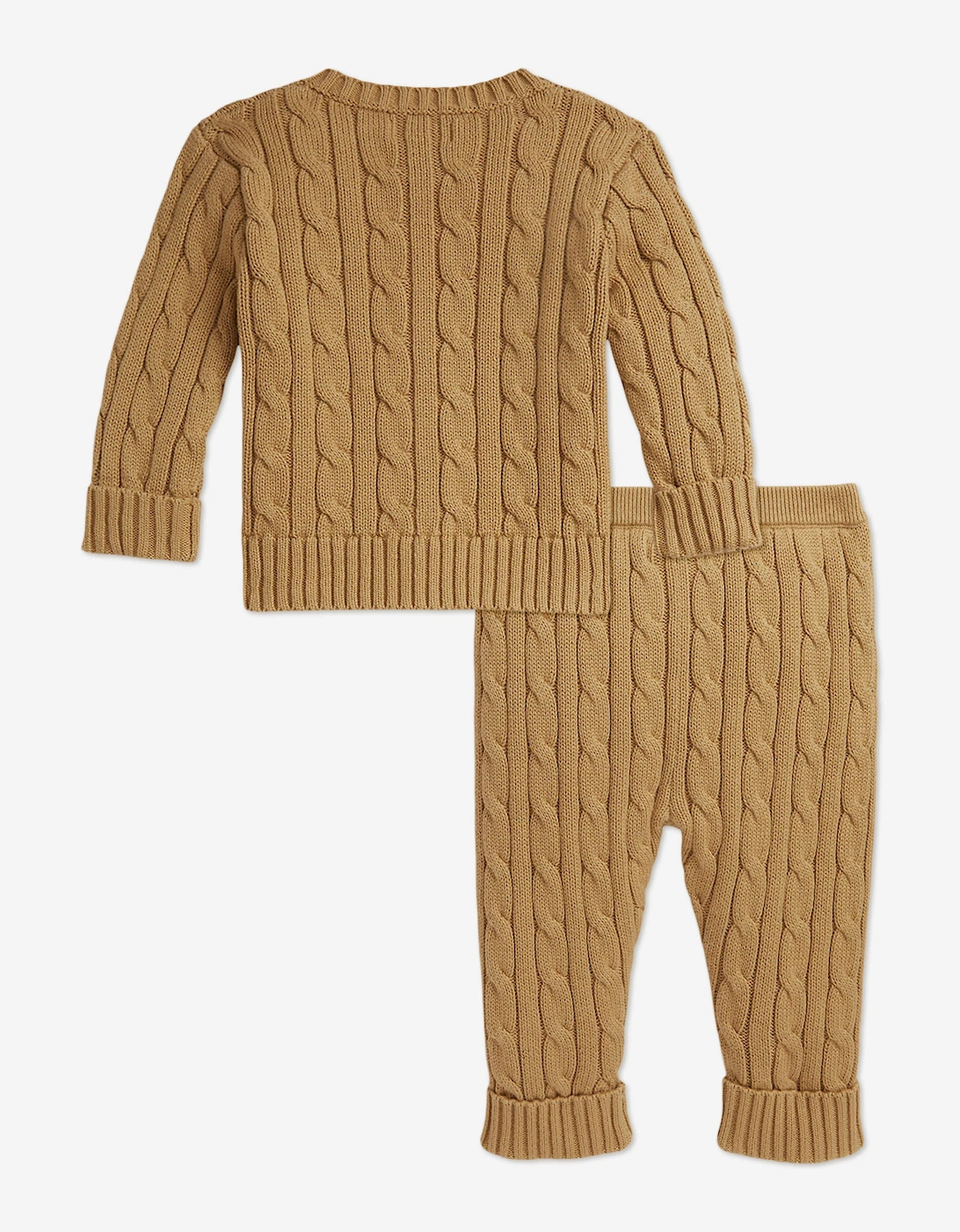 Baby Boys Cable Knit Cardigan and Trouser Set in Beige