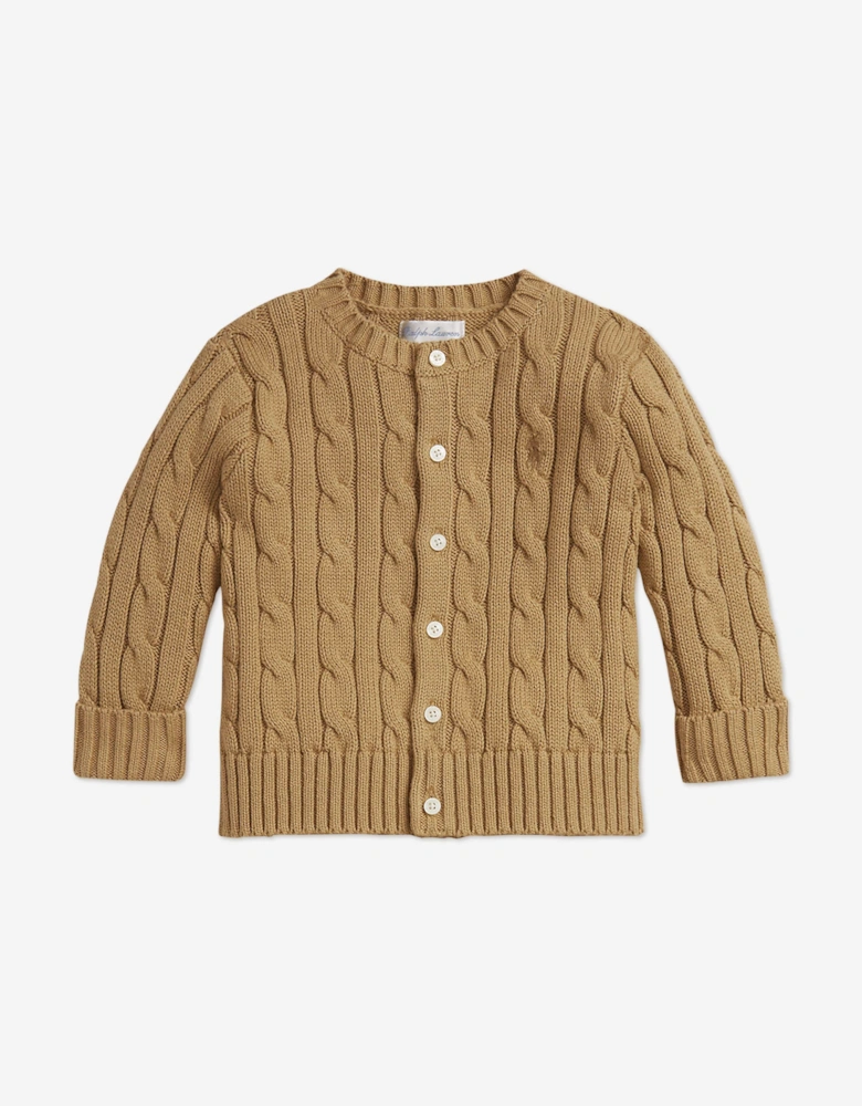 Baby Boys Cable Knit Cardigan and Trouser Set in Beige