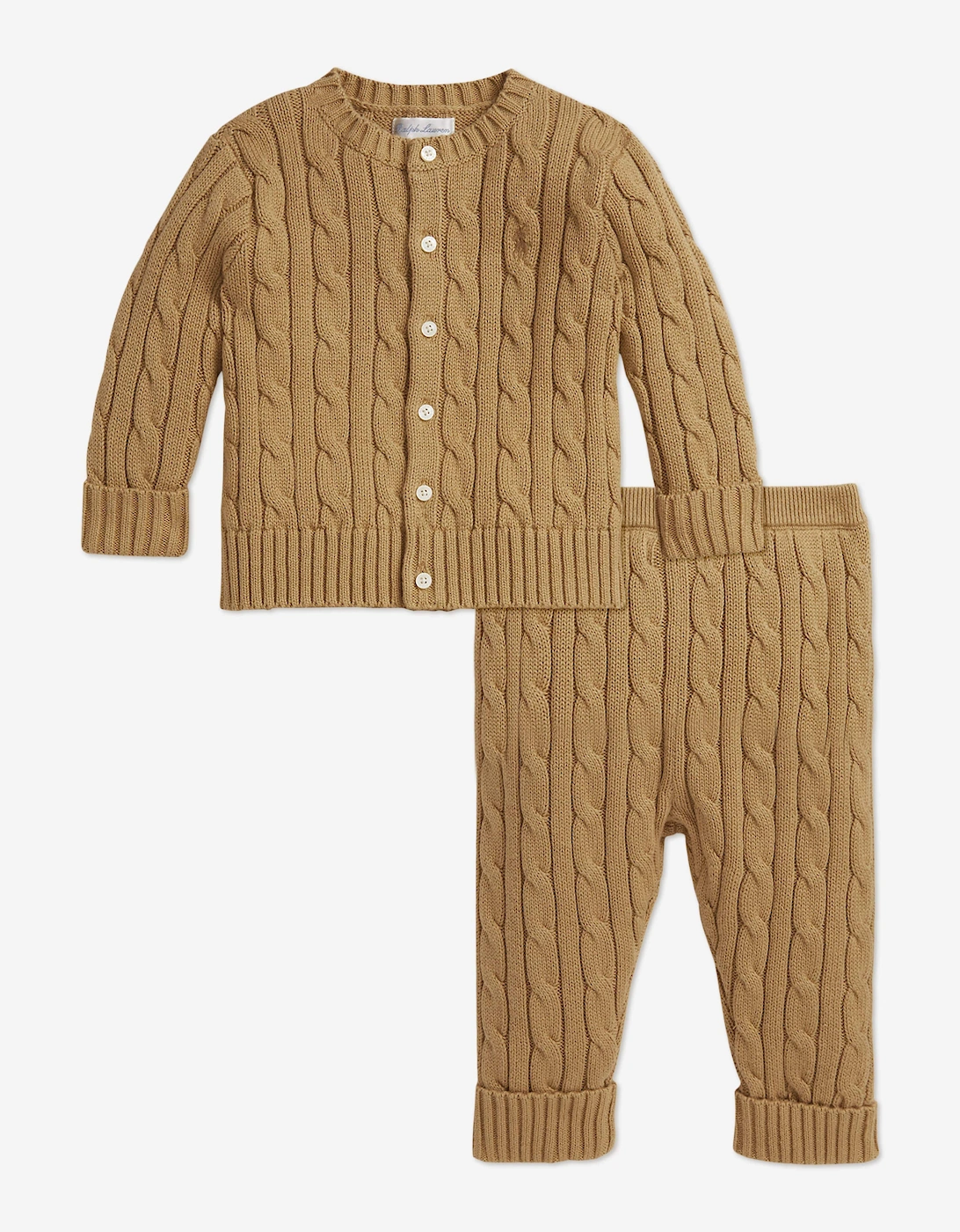 Baby Boys Cable Knit Cardigan and Trouser Set in Beige, 5 of 4