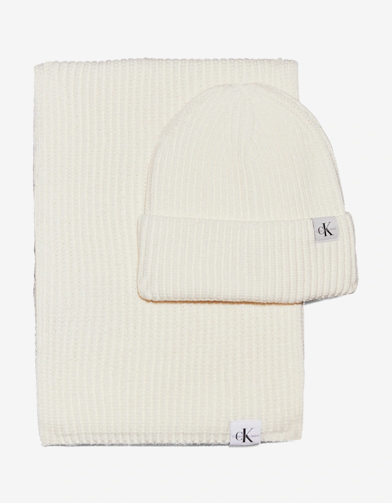 Girls Monogram Rib Scarf and Beanie Set in Ivory