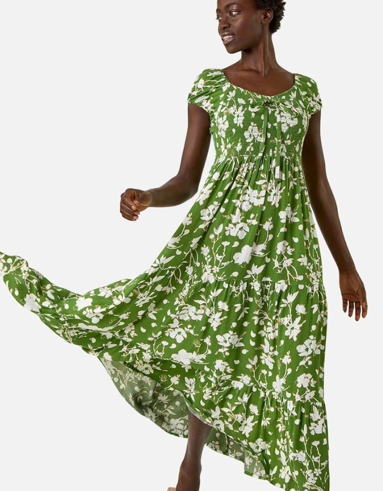 Floral Print Tiered Maxi Dress