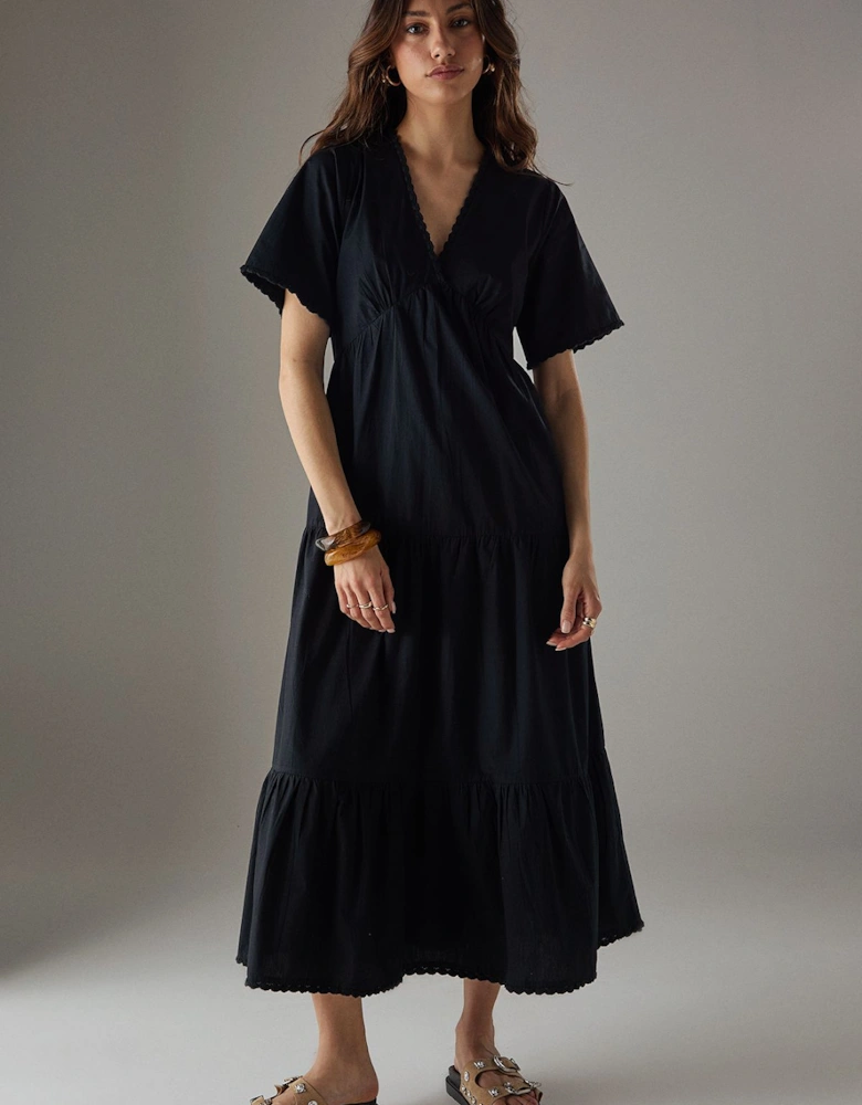 Poplin Whipstitch Trim Midi Smock Dress