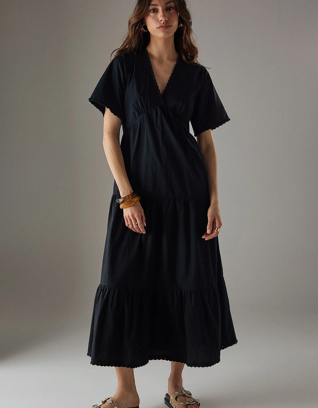 Poplin Whipstitch Trim Midi Smock Dress, 2 of 1