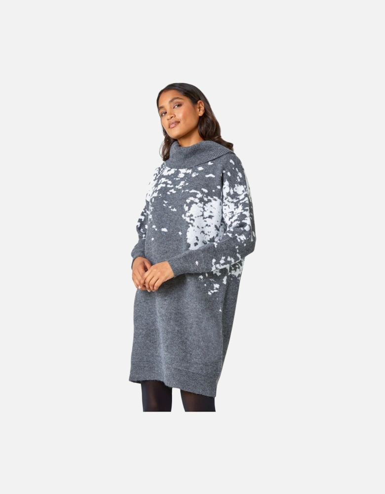 Abstract Print Cowl Neck Jumper Dress