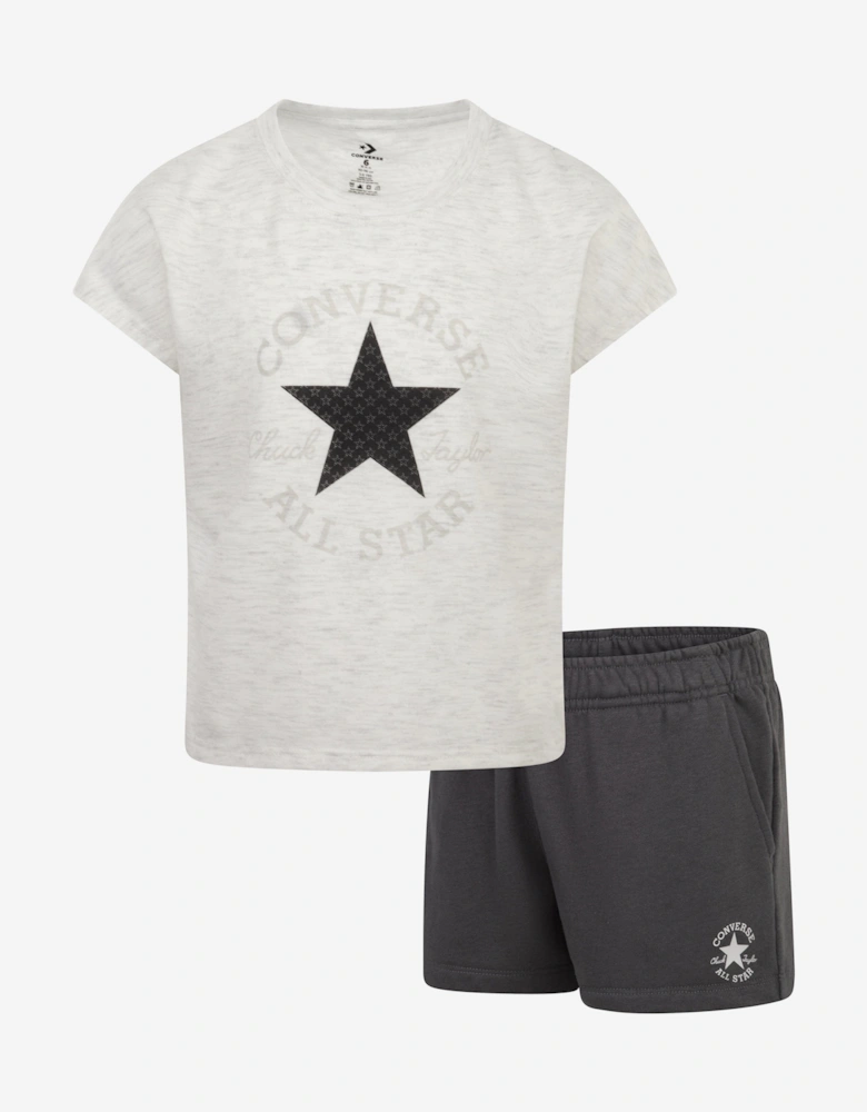 Girls Boxy T-Shirt and Shorts Set in Grey