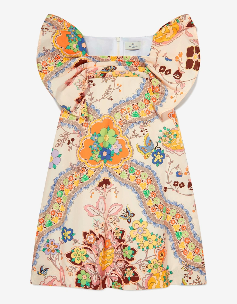 Girls Floral Print Dress in Ivory