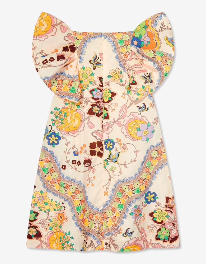 Girls Floral Print Dress in Ivory