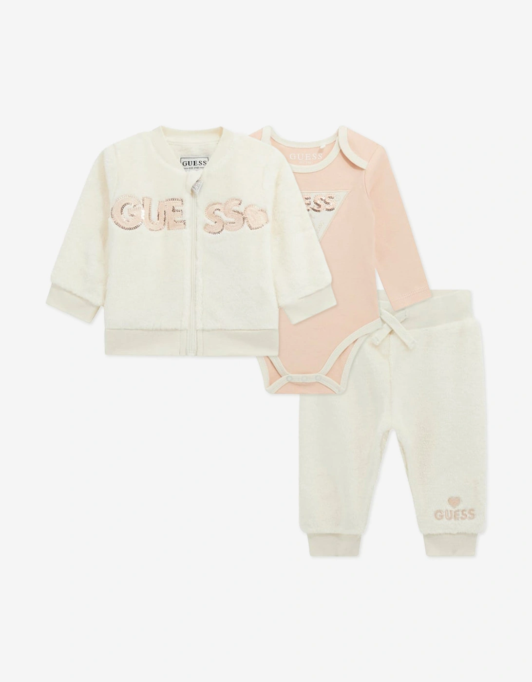 Baby Girls 3 Piece Tracksuit Set in Ivory, 5 of 4