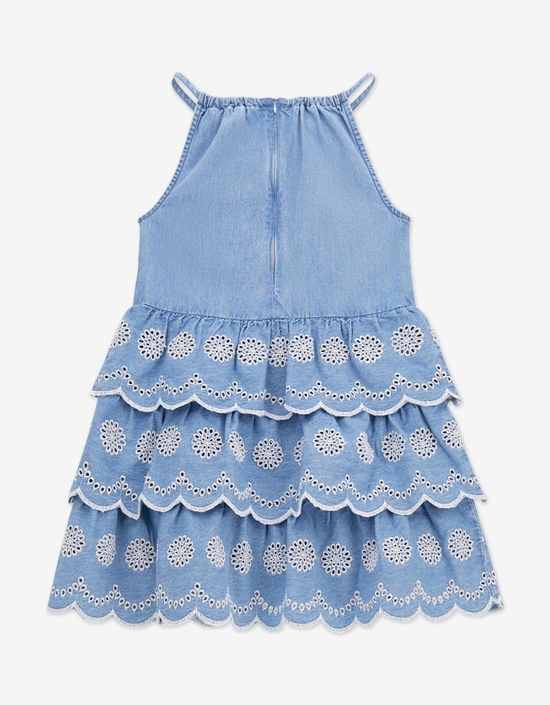 Girls Denim Ruffle Dress in Blue