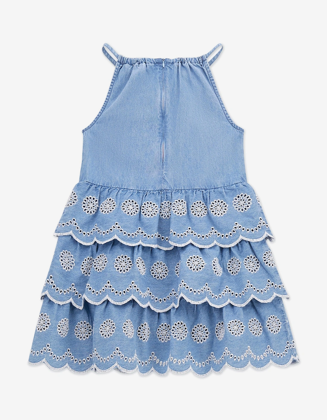 Girls Denim Ruffle Dress in Blue