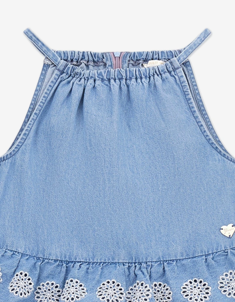Girls Denim Ruffle Dress in Blue