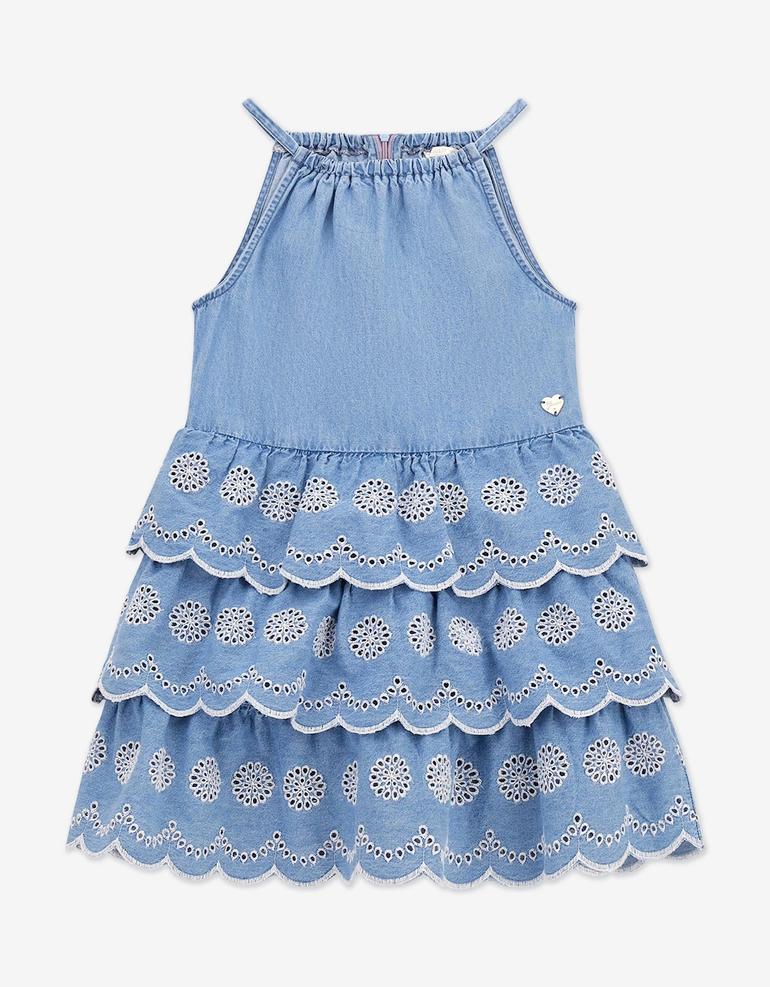 Girls Denim Ruffle Dress in Blue, 5 of 4
