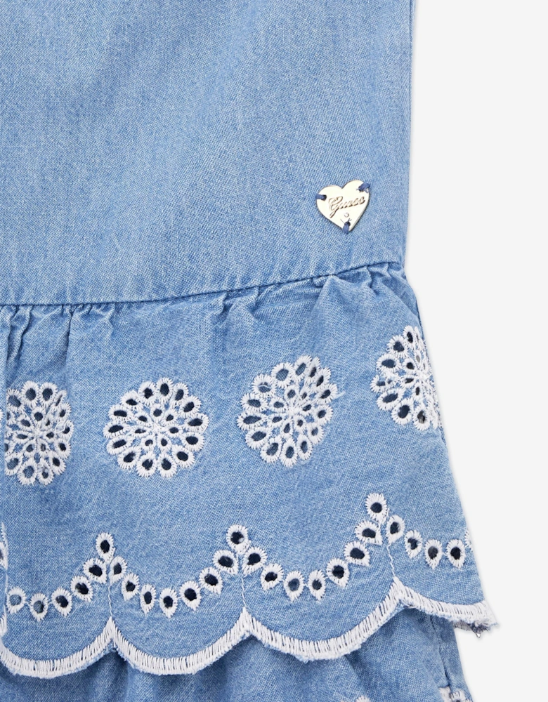 Girls Denim Ruffle Dress in Blue