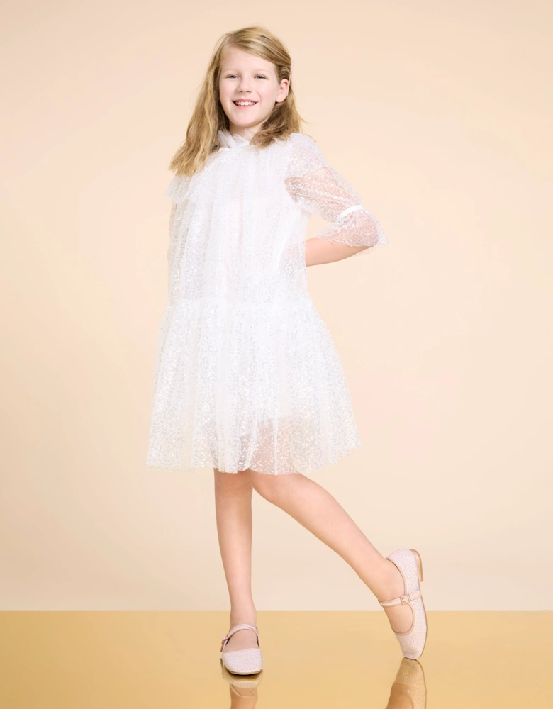 BCBG Girls Sequin Tulle Dress in White