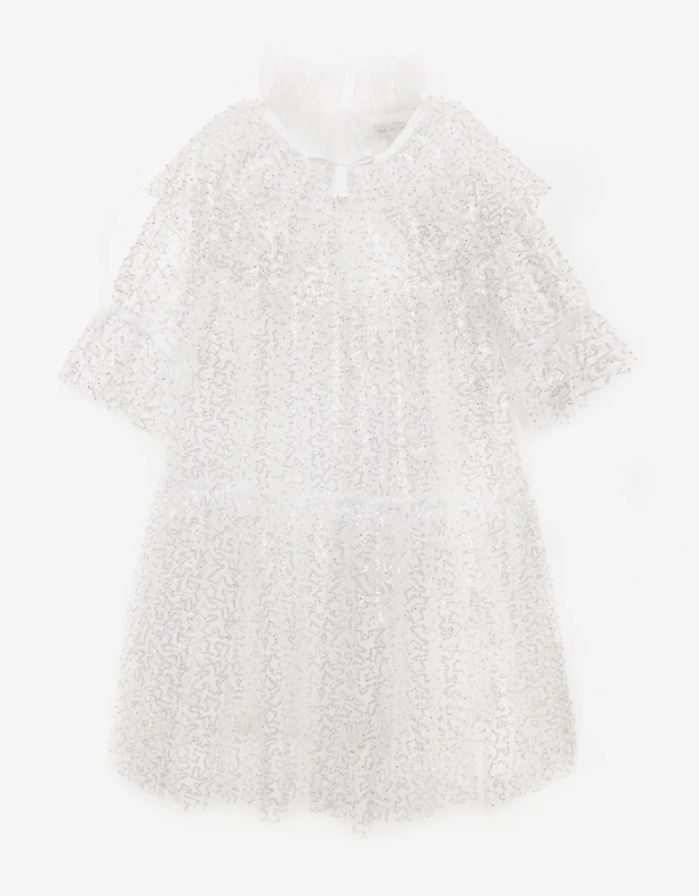 BCBG Girls Sequin Tulle Dress in White