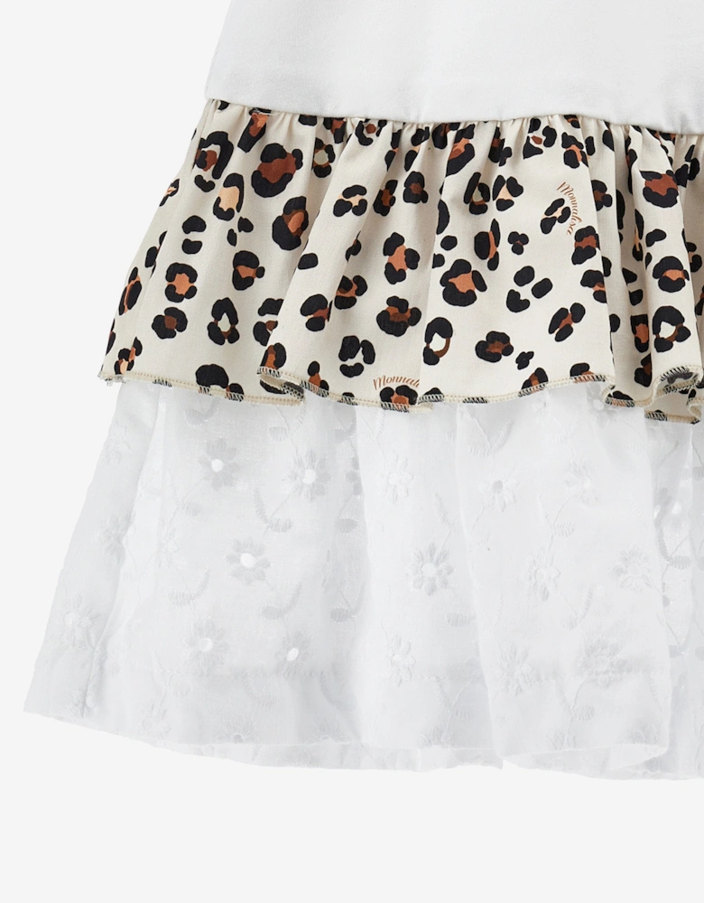 Girls Spotted Ruffle Dress in White